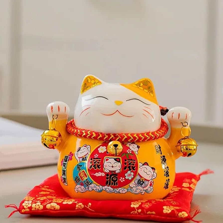 猫舎置物、貯金箱陶器座布団つき大きめ美品 Amazon.co.jp: 8寸招き猫陶器日本貯金貯金箱店舗開業礼置物福縁